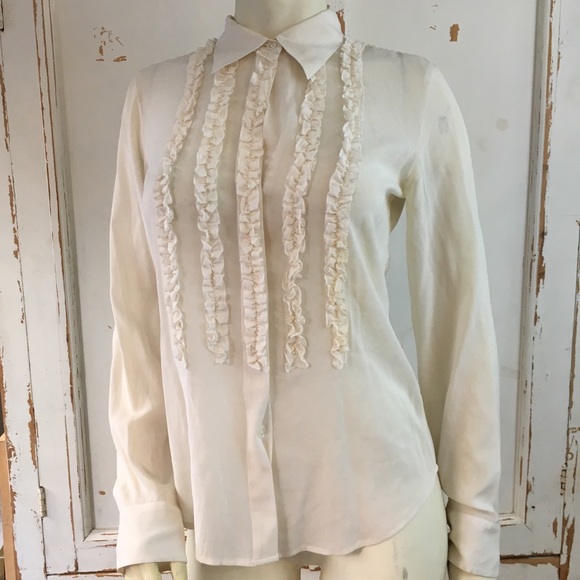 Theory Tops - Theory cream button up shirt with ruffles